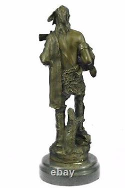 Signée Original B. Bois Américain Indien Guerrier Bronze Sculpture Marbre Statue