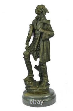 Signée Original B. Bois Américain Indien Guerrier Bronze Sculpture Marbre Statue