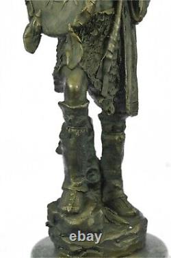 Signée Original B. Bois Américain Indien Guerrier Bronze Sculpture Marbre Statue