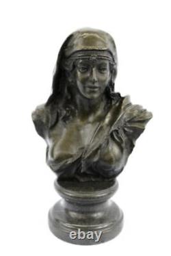 Signée Original Beau Maiden Semi Chair Buste Bronze Sculpture Marbre Statue