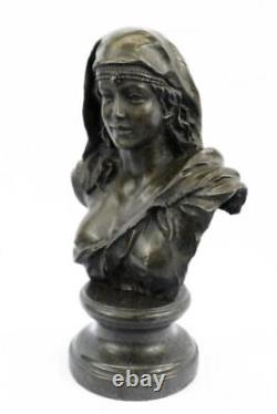 Signée Original Beau Maiden Semi Chair Buste Bronze Sculpture Marbre Statue