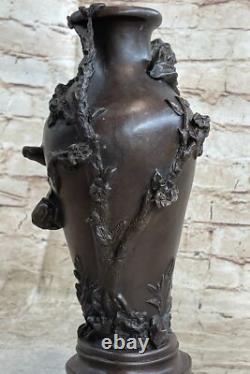 Signée Original Chérubin Ange Vase Style Bronze Sculpture Marbre Base Affaire