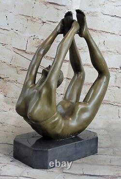 Signée Original Collectionneur Édition Femelle Gymnaste Bronze Marbre Statue