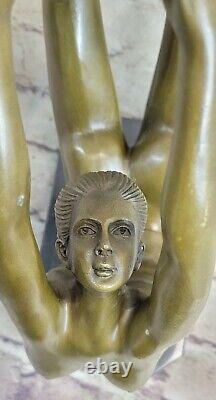 Signée Original Collectionneur Édition Femelle Gymnaste Bronze Marbre Statue