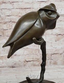 Signée Original Evan Pierre Chouette Sculpture Sur Marbre Figurine Base