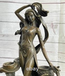 Signée Original Floral Déesse Bougeoir Bronze Marbre Sculpture Statue Affaire