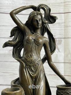 Signée Original Floral Déesse Bougeoir Bronze Marbre Sculpture Statue Affaire