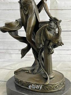 Signée Original Floral Déesse Bougeoir Bronze Marbre Sculpture Statue Affaire