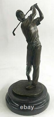 Signée Original Golfeur Golf Trophée Jeu Sport Bronze Sculpture Marbre Base