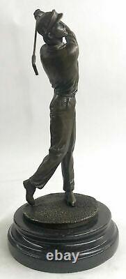 Signée Original Golfeur Golf Trophée Jeu Sport Bronze Sculpture Marbre Base
