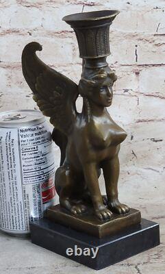 Signée Original Haute Qualité Art Déco Bronze Chair Sphinx Marbre Base Socle