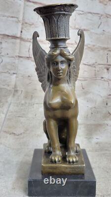 Signée Original Haute Qualité Art Déco Bronze Chair Sphinx Marbre Base Socle
