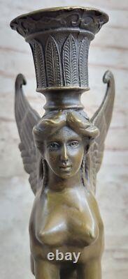 Signée Original Haute Qualité Art Déco Bronze Chair Sphinx Marbre Base Socle