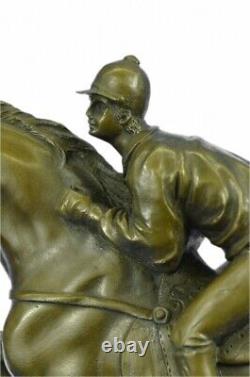 Signée Original Jockey Avec Cheval Bronze Marbre Sport Fonte Sculpture Figurine