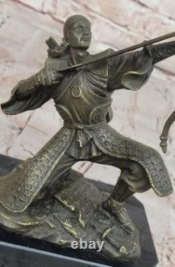 Signée Original Kamiko Japonais Samouraï Guerrier Bronze Marbre Sculpture Statue
