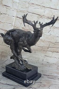 Signée Original Mâle Renne Buck Chasse Bronze Sculpture Marbre Figurine Statue