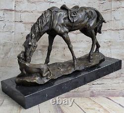 Signée Original Milo Chien et Un Cheval Amitié Bronze Sculpture Marbre Statue