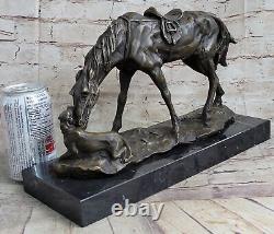 Signée Original Milo Chien et Un Cheval Amitié Bronze Sculpture Marbre Statue