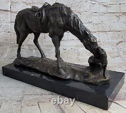 Signée Original Milo Chien et Un Cheval Amitié Bronze Sculpture Marbre Statue