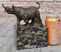 Signée Original Milo Rhinocéros Bronze Marbre Sculpture Statue Figurine Décor