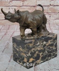 Signée Original Milo Rhinocéros Bronze Marbre Sculpture Statue Figurine Décor