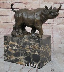 Signée Original Milo Rhinocéros Bronze Marbre Sculpture Statue Figurine Décor