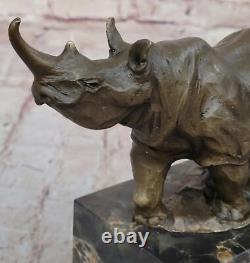 Signée Original Milo Rhinocéros Bronze Marbre Sculpture Statue Figurine Décor