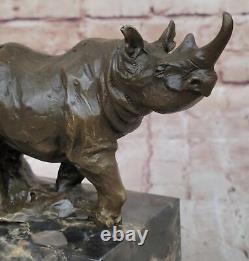 Signée Original Milo Rhinocéros Bronze Marbre Sculpture Statue Figurine Décor