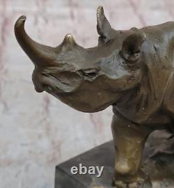 Signée Original Milo Rhinocéros Bronze Marbre Sculpture Statue Figurine Décor