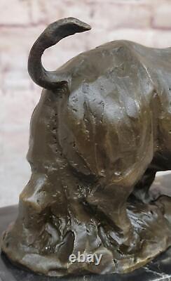 Signée Original Milo Rhinocéros Bronze Marbre Sculpture Statue Figurine Décor