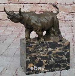 Signée Original Milo Rhinocéros Bronze Marbre Sculpture Statue Figurine Solde