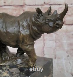 Signée Original Milo Rhinocéros Bronze Marbre Sculpture Statue Figurine Solde