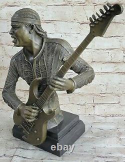 Signée Original Noir Guitare Lecteur Singer Bronze Sculpture Marbre Figurine