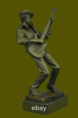 Signée Original Noir Guitare Lecteur Singer Bronze Sculpture Marbre Figurine