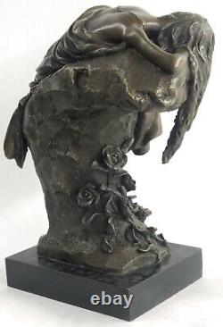 Signée Original Nue Femme au Repos Bronze Sculpture Marbre Base Figurine