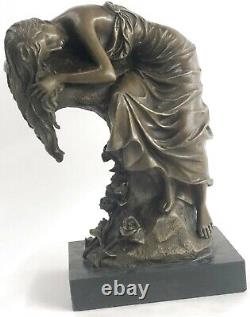 Signée Original Nue Femme au Repos Bronze Sculpture Marbre Base Figurine