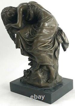 Signée Original Nue Femme au Repos Bronze Sculpture Marbre Base Figurine Statue