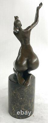 Signée Original Ouvre Par Juno Dieu Help Moi Bronze Sculpture Marbre Base Statue