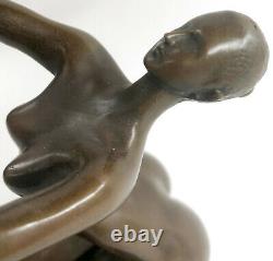 Signée Original Ouvre Par Juno Dieu Help Moi Bronze Sculpture Marbre Base Statue