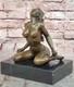 Signée Original Patine Fille Modèle Assis Bronze Sculpture Marbre Base Chair