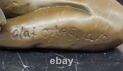 Signée Original Patine Fille Modèle Assis Bronze Sculpture Marbre Base Chair