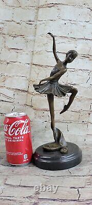 Signée Original Prima Ballerine Danseuse Bronze Sculpture Marbre Statue
