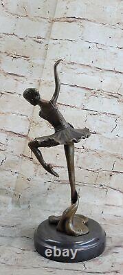 Signée Original Prima Ballerine Danseuse Bronze Sculpture Marbre Statue Ouvre