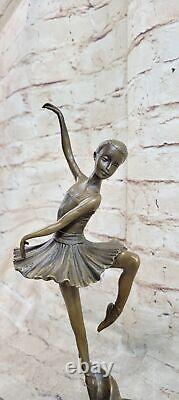 Signée Original Prima Ballerine Danseuse Bronze Sculpture Marbre Statue Ouvre