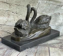 Signée Original Rare Cygne Cygnes Bronze Sculpture Grand Détail Marbre Figurine