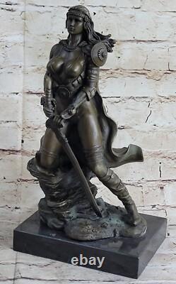 Signée Original Rigide Amazone Guerrier Bronze Sculpture Statue Marbre Figurine