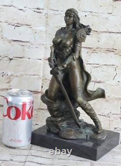 Signée Original Rigide Amazone Guerrier Bronze Sculpture Statue Marbre Figurine