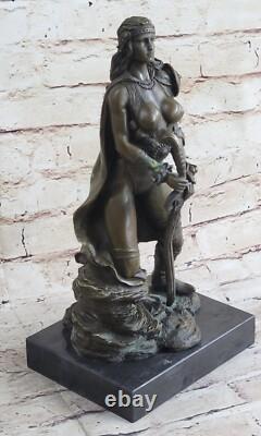 Signée Original Rigide Amazone Guerrier Bronze Sculpture Statue Marbre Figurine