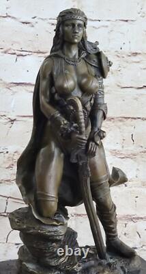 Signée Original Rigide Amazone Guerrier Bronze Sculpture Statue Marbre Figurine