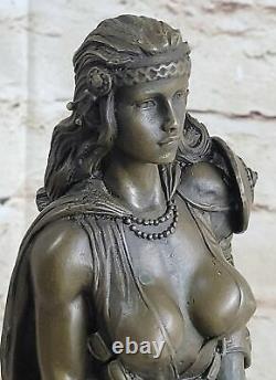 Signée Original Rigide Amazone Guerrier Fille Bronze Sculpture Statue Marbre